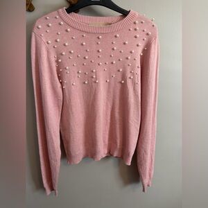 CULTURE Pink Pearl Embellished Annemarie Pullover Sweater Small coquette clean